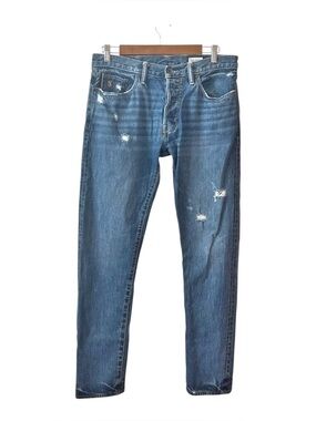 Todd Snyder Slim Cotton Selvage Distressed Button Fly Jeans SZ 32x32 Medium Wash